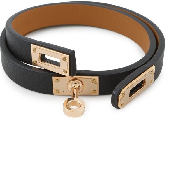 HERMES Double Tour Bracelet Size T2 Swift Leather Black - Picture 3 of 10